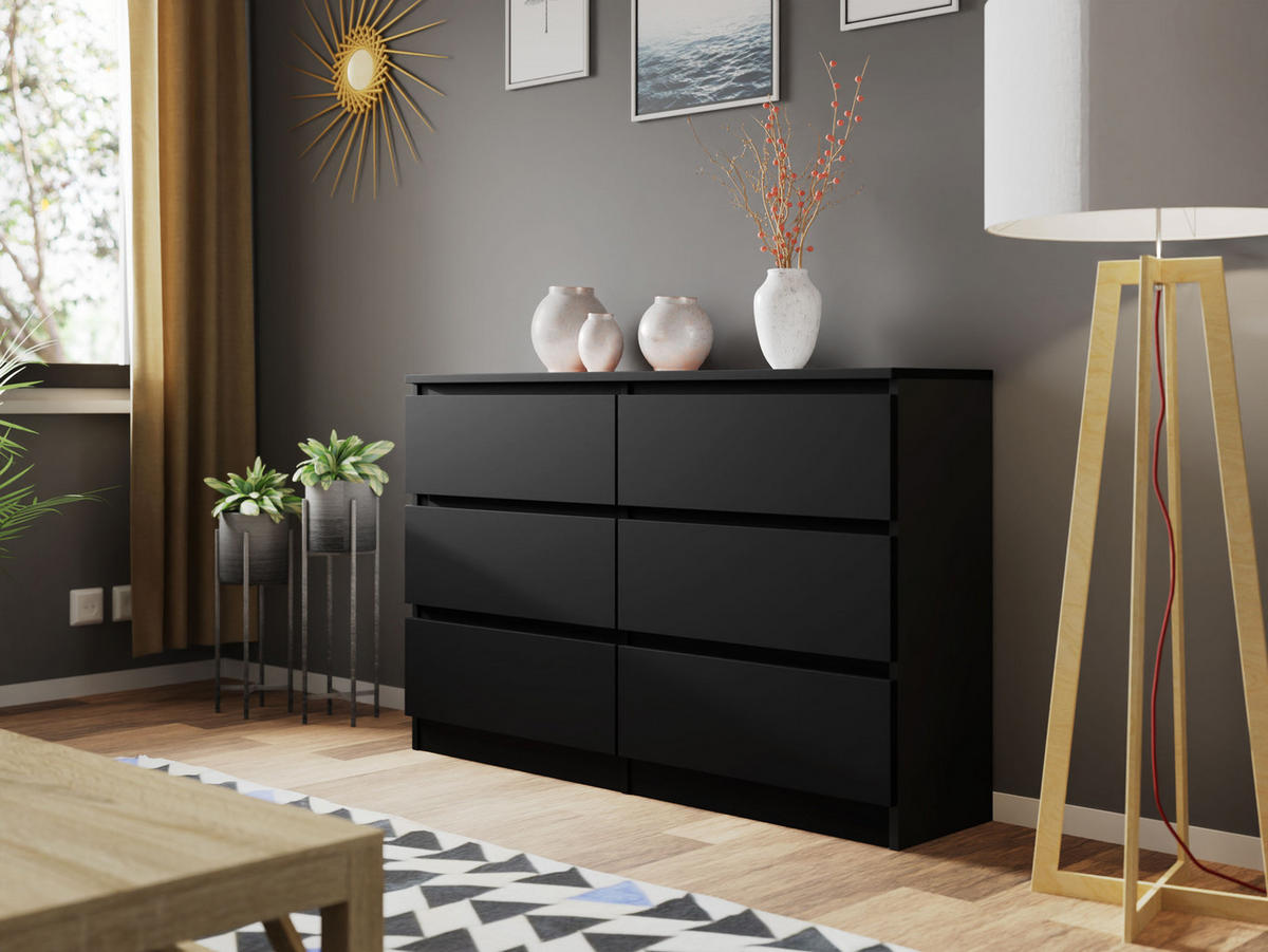 KOMMODE Malwa M6 120 - Schwarz, Holzwerkstoff (120/77/30cm) - MIRJAN24