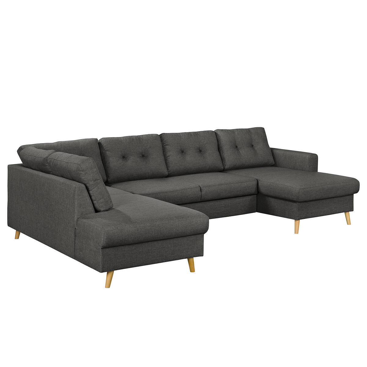 WOHNLANDSCHAFT mit Longchair - Dunkelgrau/Schwarz, Textil (290/90/200cm) - home24