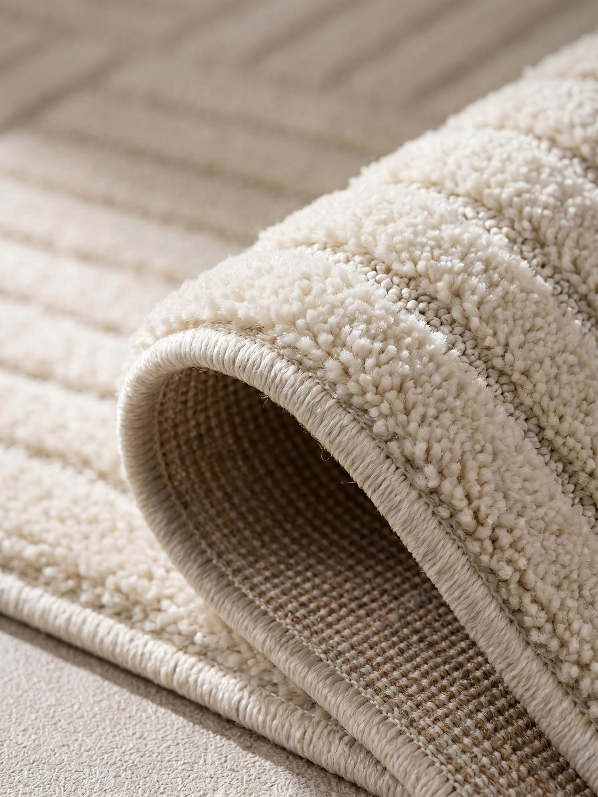 TEPPICH Hochflor RIGI in Creme, mit Cord-Streifen-Patchwork, 120 x 170 cm - Beige, Textil (120/170cm) - KADIMA DESIGN