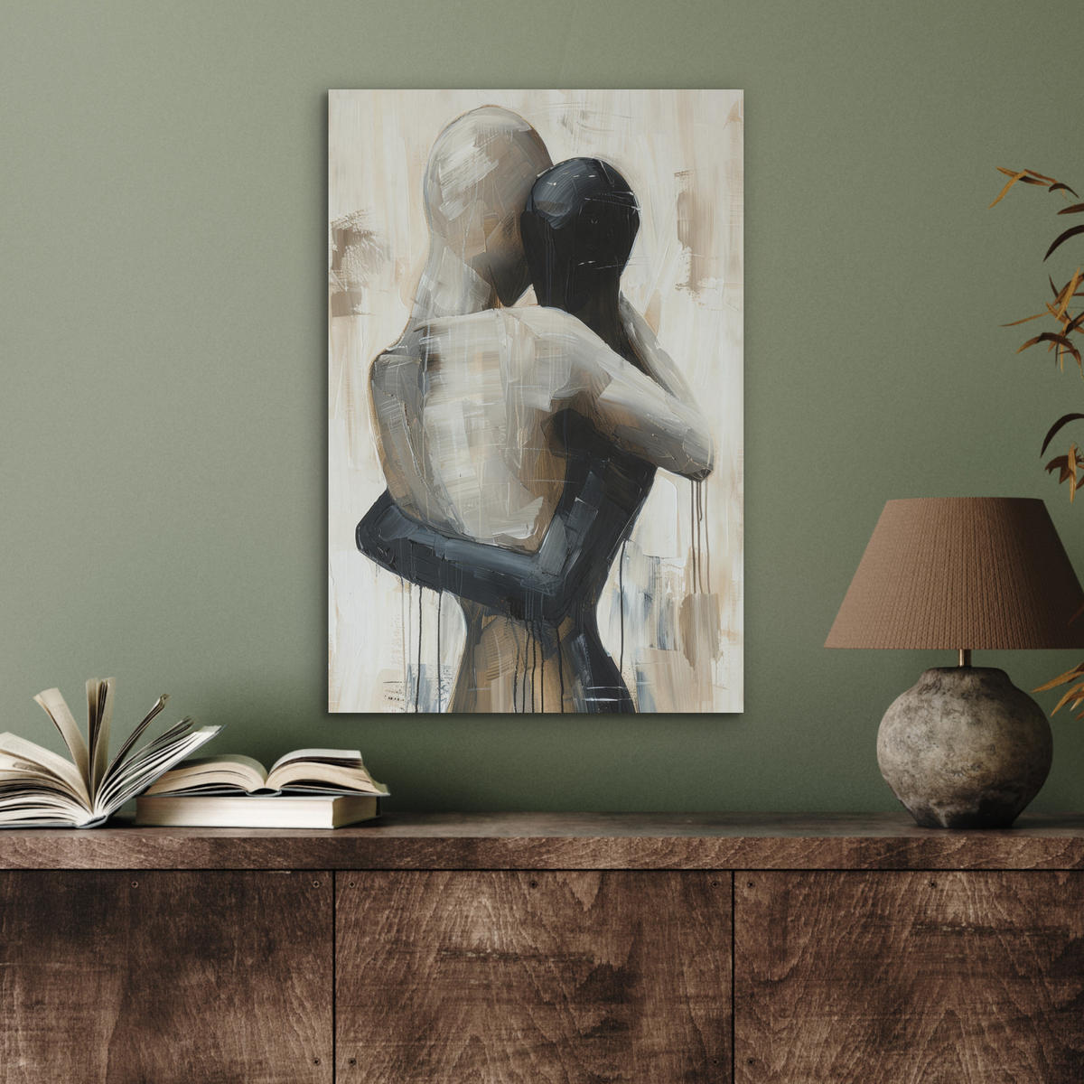 AKUSTIKBILD Abstrakt - Liebe - Schwarz und weiß - Modern Kunstdruck Schlafzimmer 50x70 cm - Schwarz, Kunststoff (50/70/0.9cm) - MuchoWow
