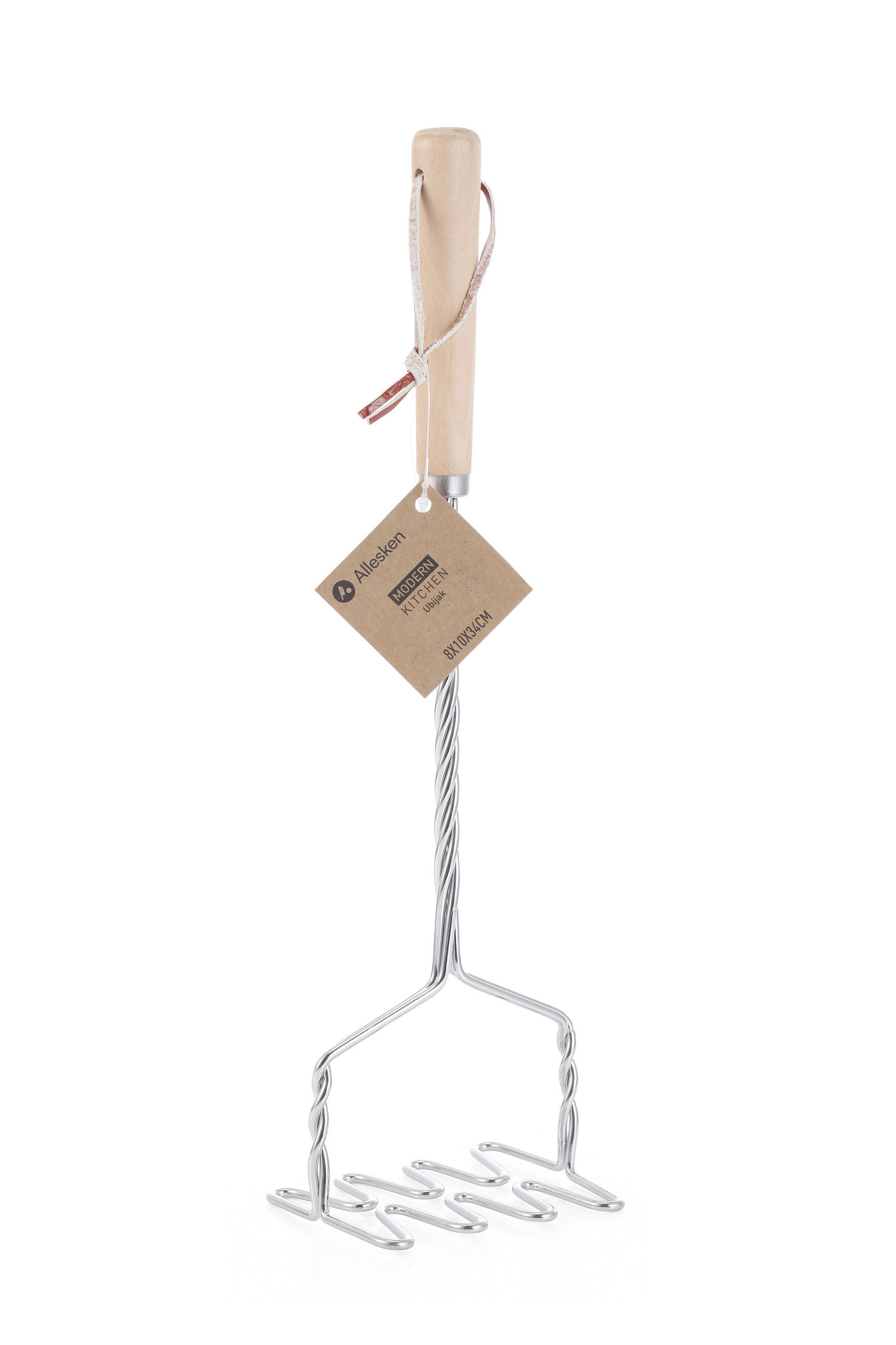 KARTOFFELSTAMPFER Modern Kitchen Naturfarbe Silber 8/10/34 cm Holz - Silberfarben/Naturfarben, Holz/Metall (10/8cm) - Mondex