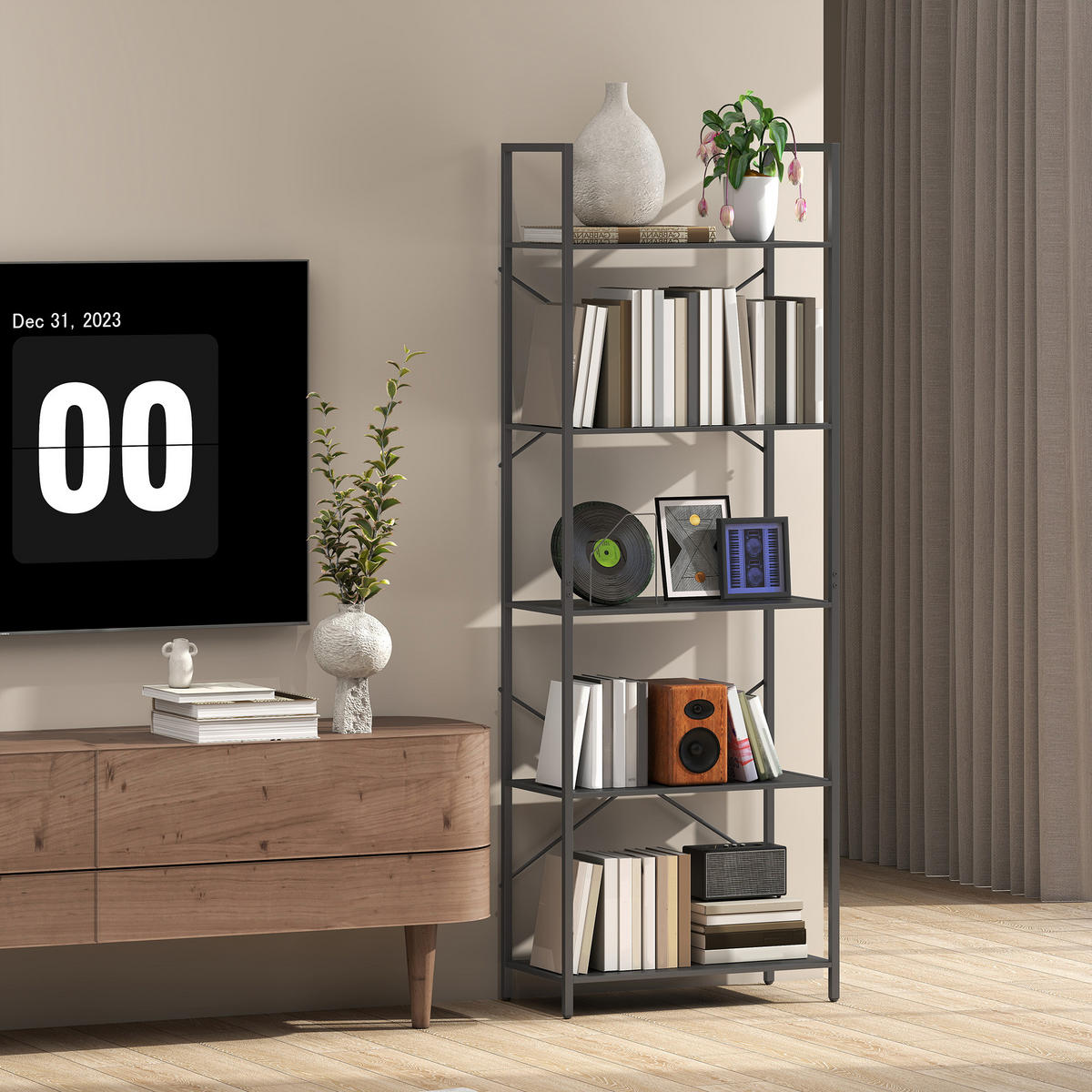 BÜCHERREGAL Standregal mit 5 Ebenen Büroregal Schwarz - Schwarz, Metall (30/170.5/60cm) - HOMCOM