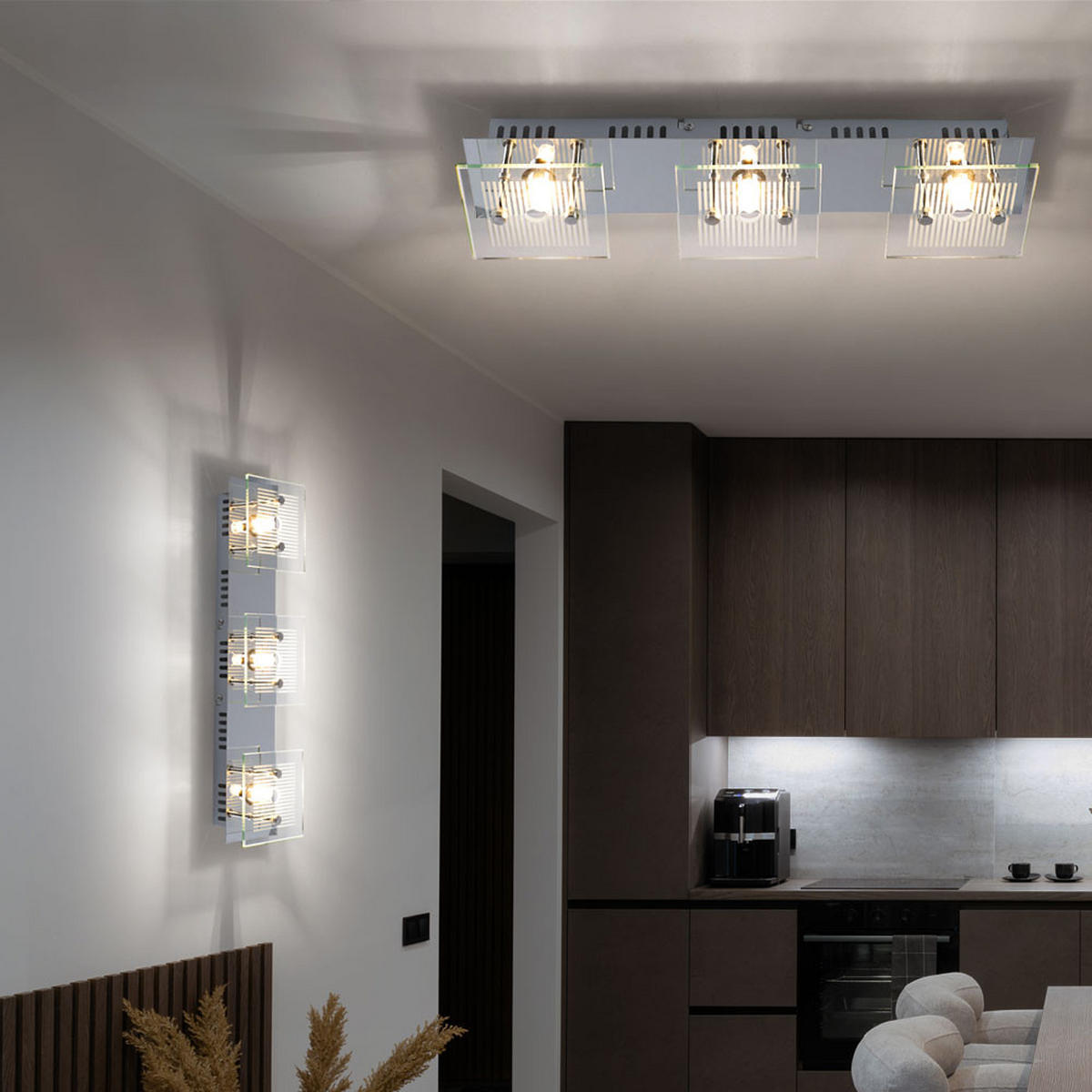 LED WANDLEUCHTE GILMA Chrom Silber Glas 3-flammig 2er Set - Silberfarben, Glas (10/7.5/40cm) - Globo Lighting