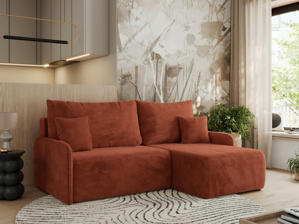 ECKSCHLAFSOFA ARPA L Orange Plüsch - rechts - Schwarz/Orange, Kunststoff/Textil (150/198cm) - MKS