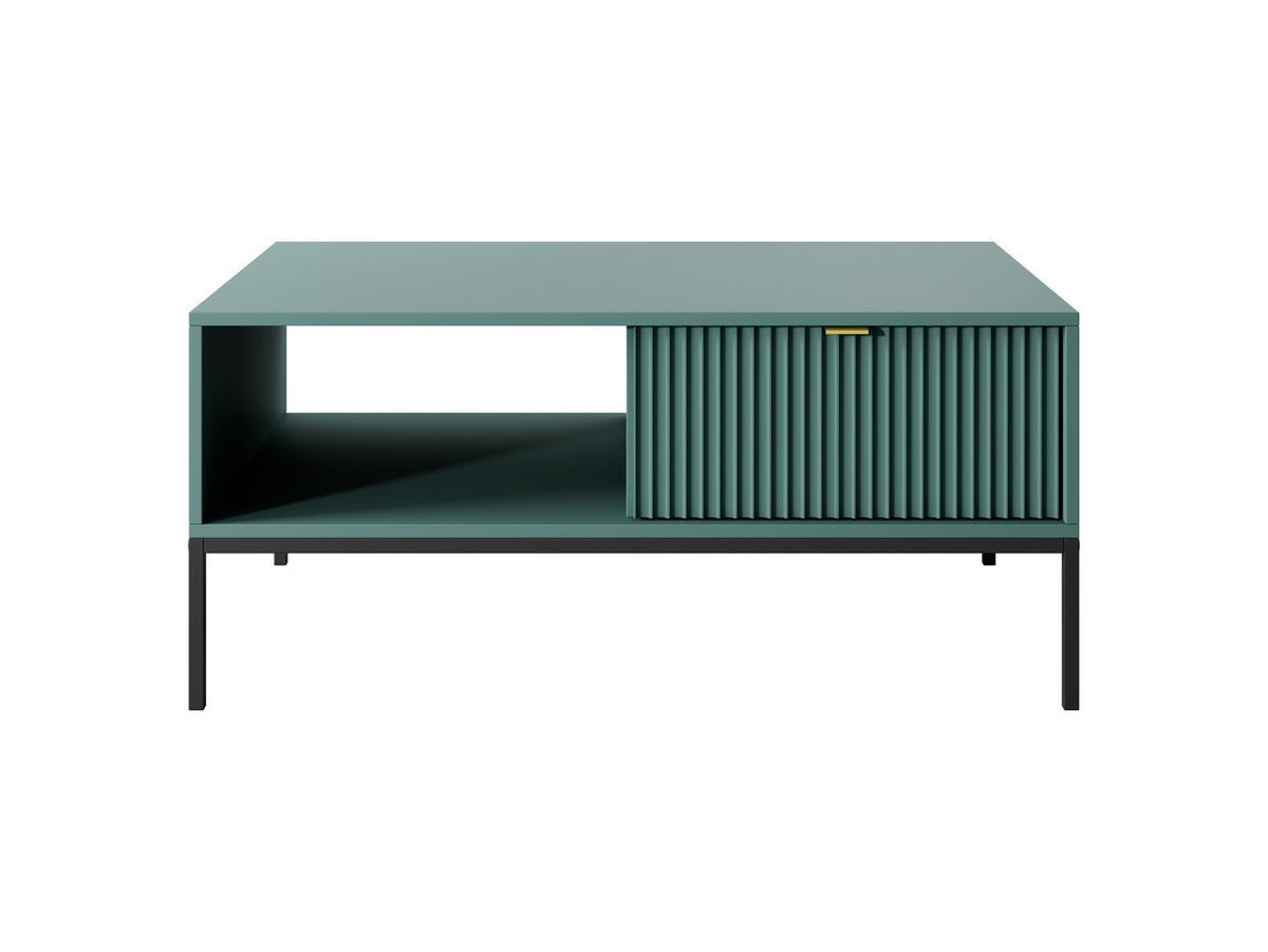 GRÜNER Moderner Geriffelter Couchtisch KIOTO Ł2SZ (Schwarzes Gestell, Vollauszug) - Goldfarben/Schwarz, Holz/Holzwerkstoff (68/104/46cm) - Ravio