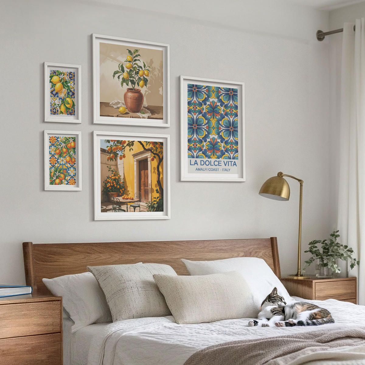 WANDBILDER 5er-Set - 50x50 cm & 20x30 cm & 40x60 cm Weißer Rahmen - Zitronen, Blumen, Orangen, Italien - Weiß, Kunststoff (40/60cm) - ArtPrintCave