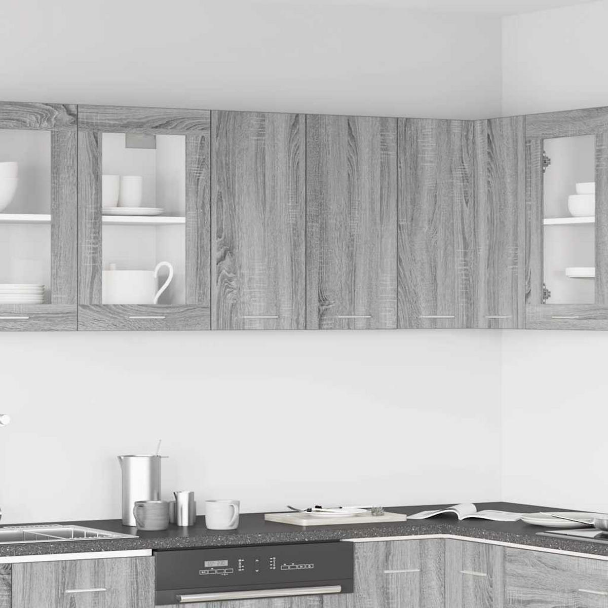 KÜCHENOBERSCHRANK Lyon mit 2 Türen 60/31/60 cm aus Holzwerkstoff Grau Sonoma Dekor - Silbereichenfarben, Holz (60/60/31cm) - vidaXL