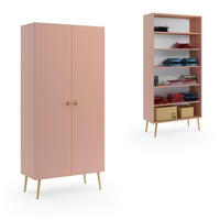 SCHRANK Rosa Boho Tiefe Holzbeine 5 Regale - Rosa, Holzwerkstoff (87/212/41cm) - Sepro Meble