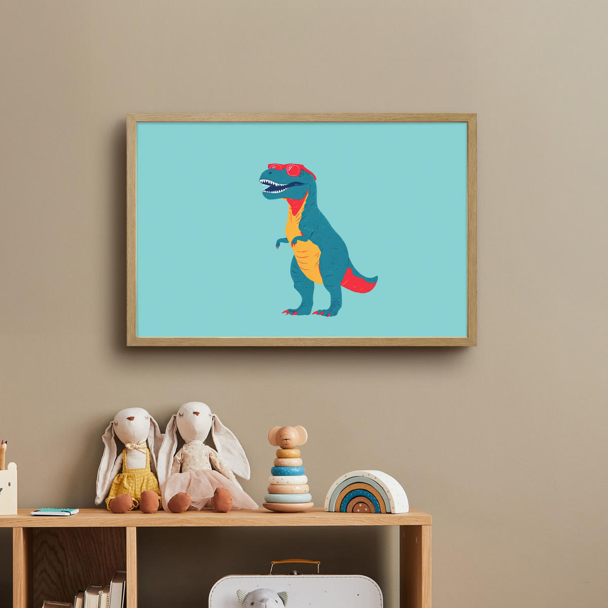 NACHTTISCHLAMPE MIT AKKU Dinosaurier - Blau - Sonnenbrille 60x40 cm - Hellblau, Holzwerkstoff (8/60/40cm) - OnlyWow