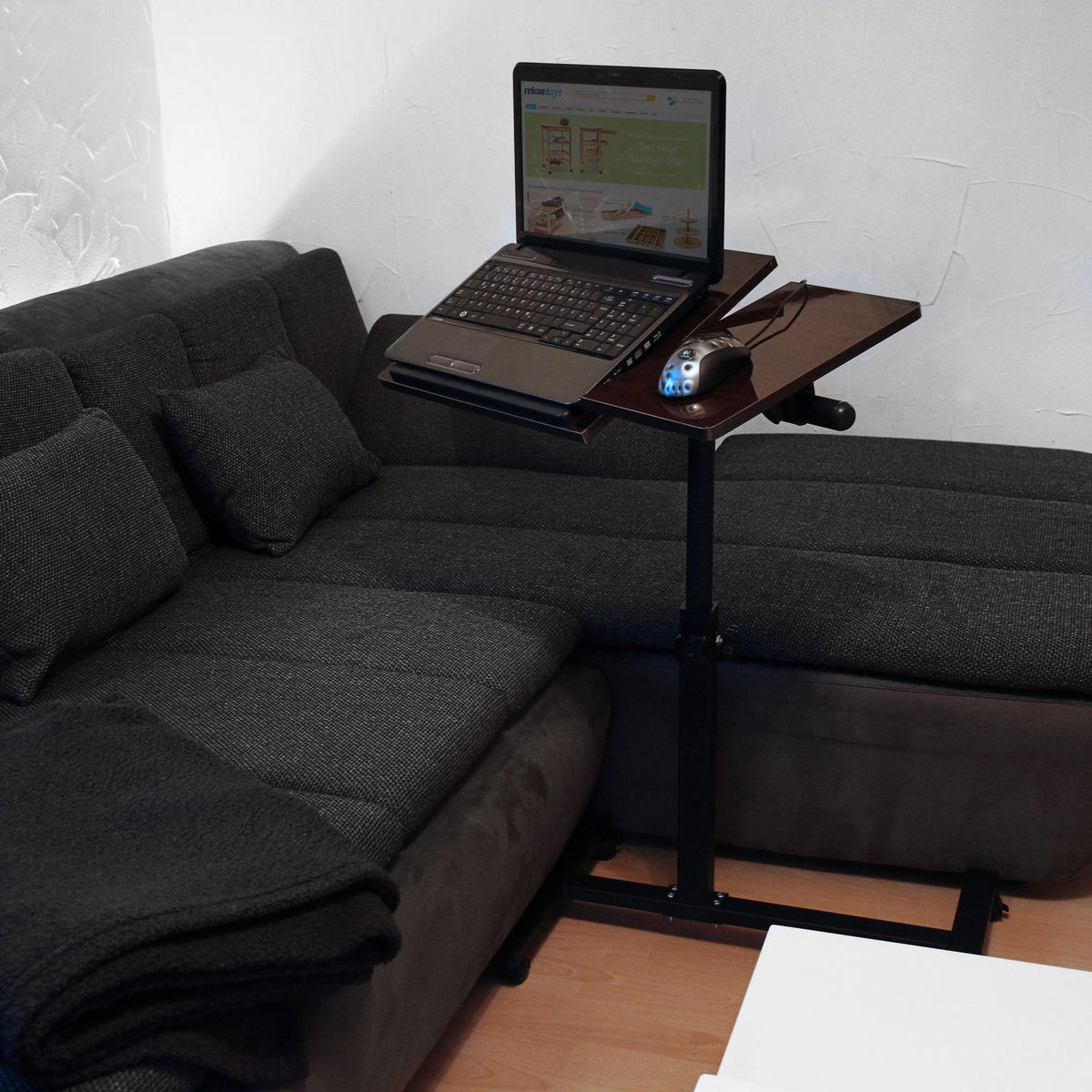 LAPTOPTISCH Schwarz höhenverstellbar mit Rollen - Dunkelbraun, Holzwerkstoff/Metall (40.5/60/95cm) - Relaxdays