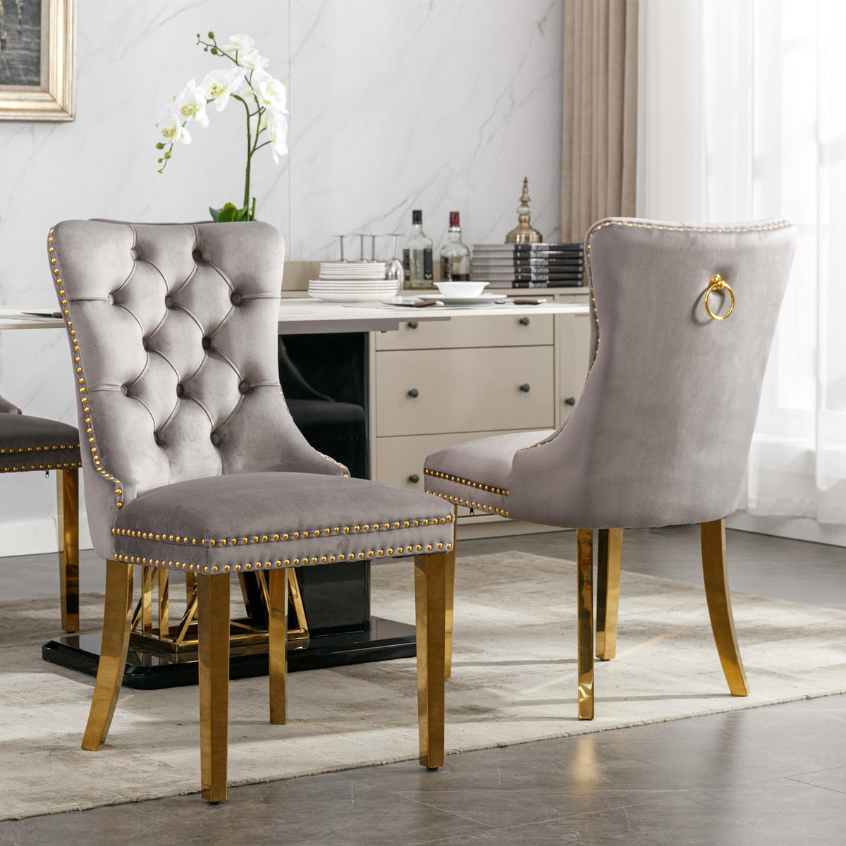 STUHL-SET DE-36289 2 Stück mit goldenen Beinen Grau - Grau, Holz (50/95/65cm) - ComfortXL