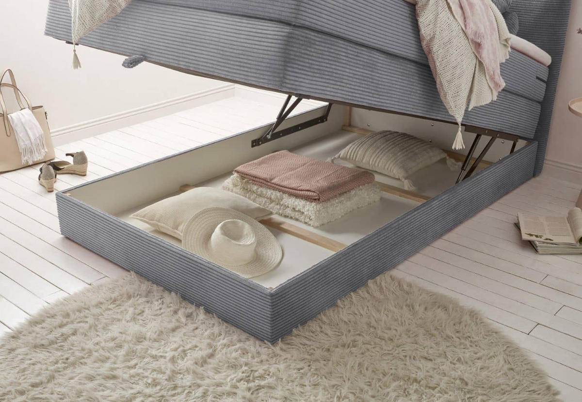 BOXSPRINGBETT 120/140x200 – Bettkasten, 7‑Zonen‑Tonnentaschenfederkern & Komfort‑T25‑Topper - Beige/Anthrazit, Holz/Holzwerkstoff (120/200cm) - ed exciting design