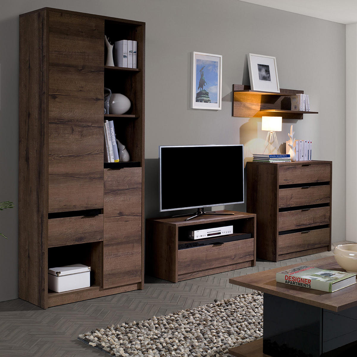 VITRINE Devon mit 2 Türen und 4 Regalböden, Eiche monastery - Eichefarben/Schwarz, Holzwerkstoff/Metall (50/200/40cm) - Beautysofa