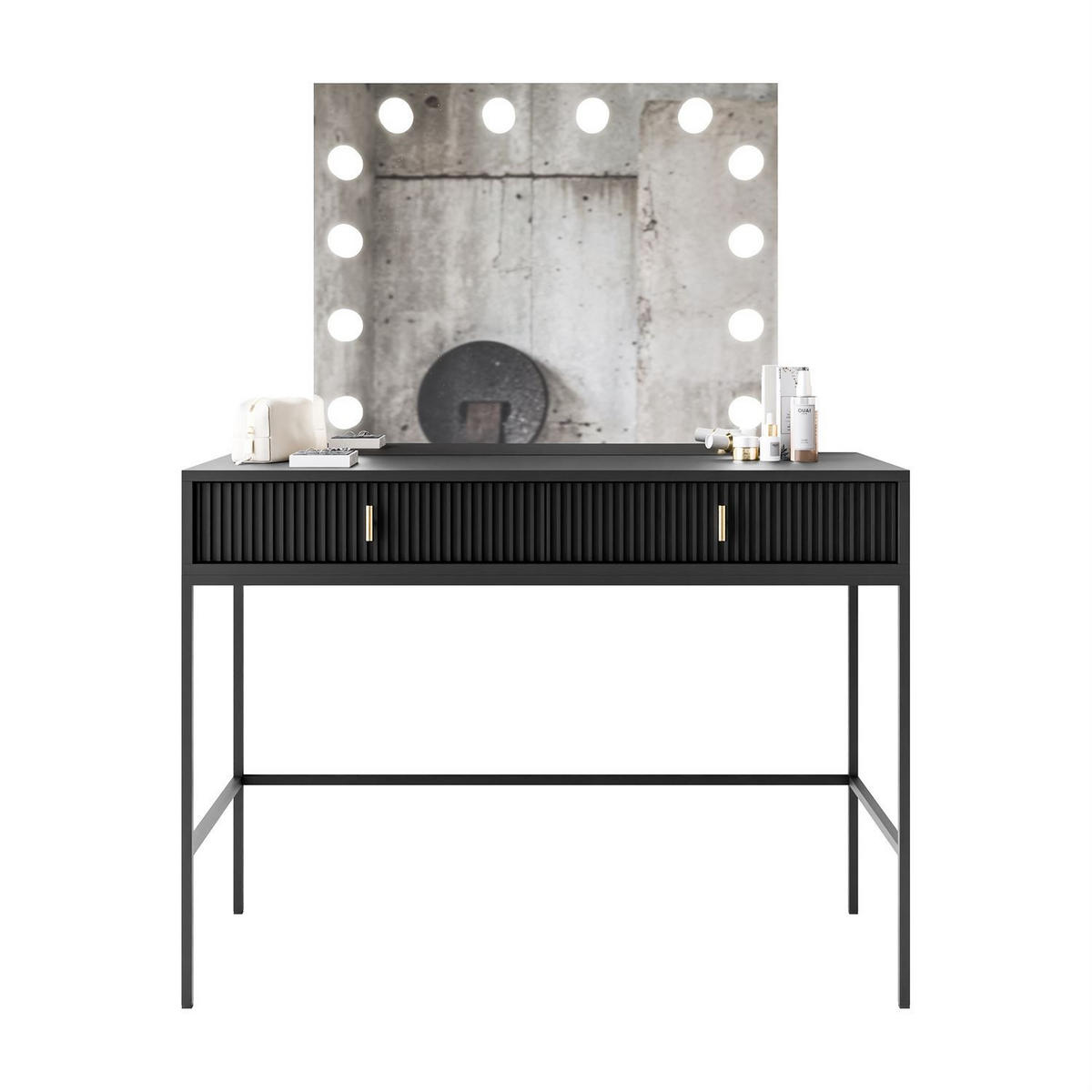 FRISIERTISCH MIDNIGHT ELITE mit LED-Spiegel schwarz - Schwarz, Holzwerkstoff (104/77/50cm) - Lookway