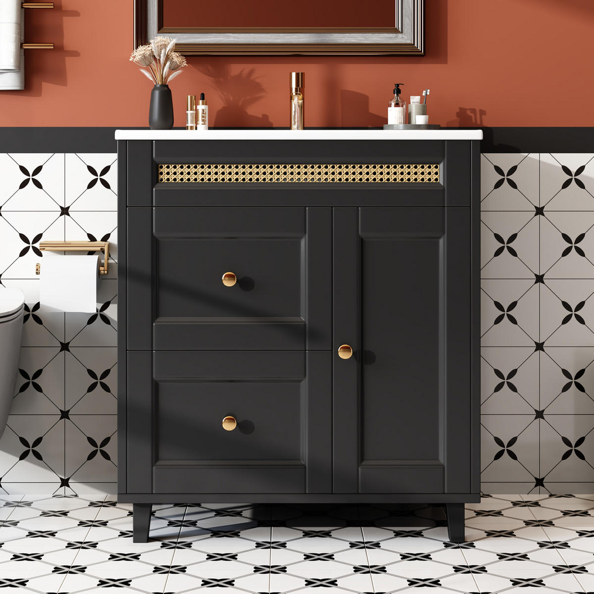 WASCHTISCHKOMBI mit Waschbeckenunterschrank Schwarz, Keramikbecken - Schwarz, Holz/Metall (76/86/46cm) - PARAFTA HOME