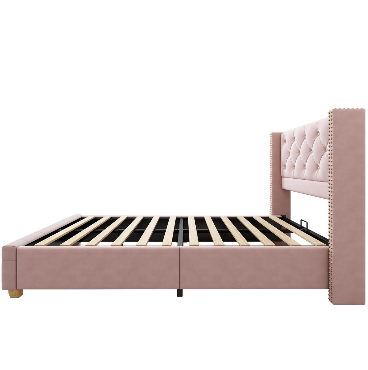 POLSTERBETT 90/200 cm mit Lattenrost, Knopfheftung & Nieten-Details, Rosa - Rosa, Textil (90/200cm) - Redom
