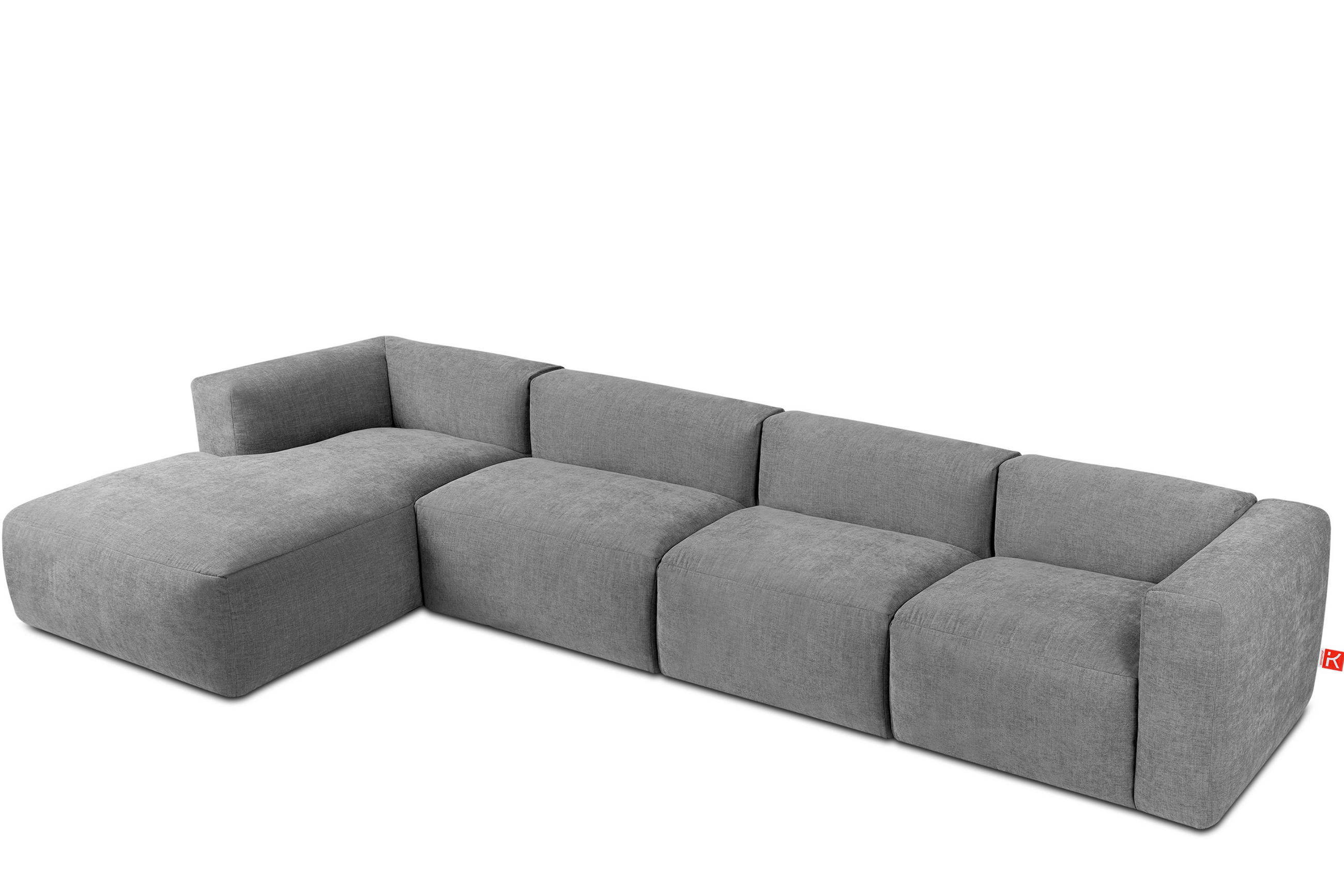 ECKMODULSOFA-LINKS BUFFO 6-Sitzer mit extrem weicher Sitzfläche, Gewebestoff, hell aschfahl - Hellgrau, Textil (377/180cm) - KONSIMO®