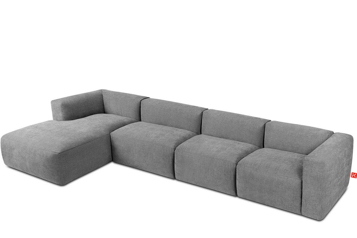 ECKMODULSOFA-LINKS BUFFO 6-Sitzer mit extrem weicher Sitzfläche, Gewebestoff, hell aschfahl - Hellgrau, Textil (377/180cm) - KONSIMO®