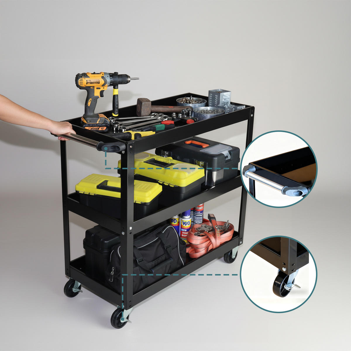 WERKSTATTWAGEN - Schwarz, Kunststoff/Metall (35/76/78cm) - Relaxdays