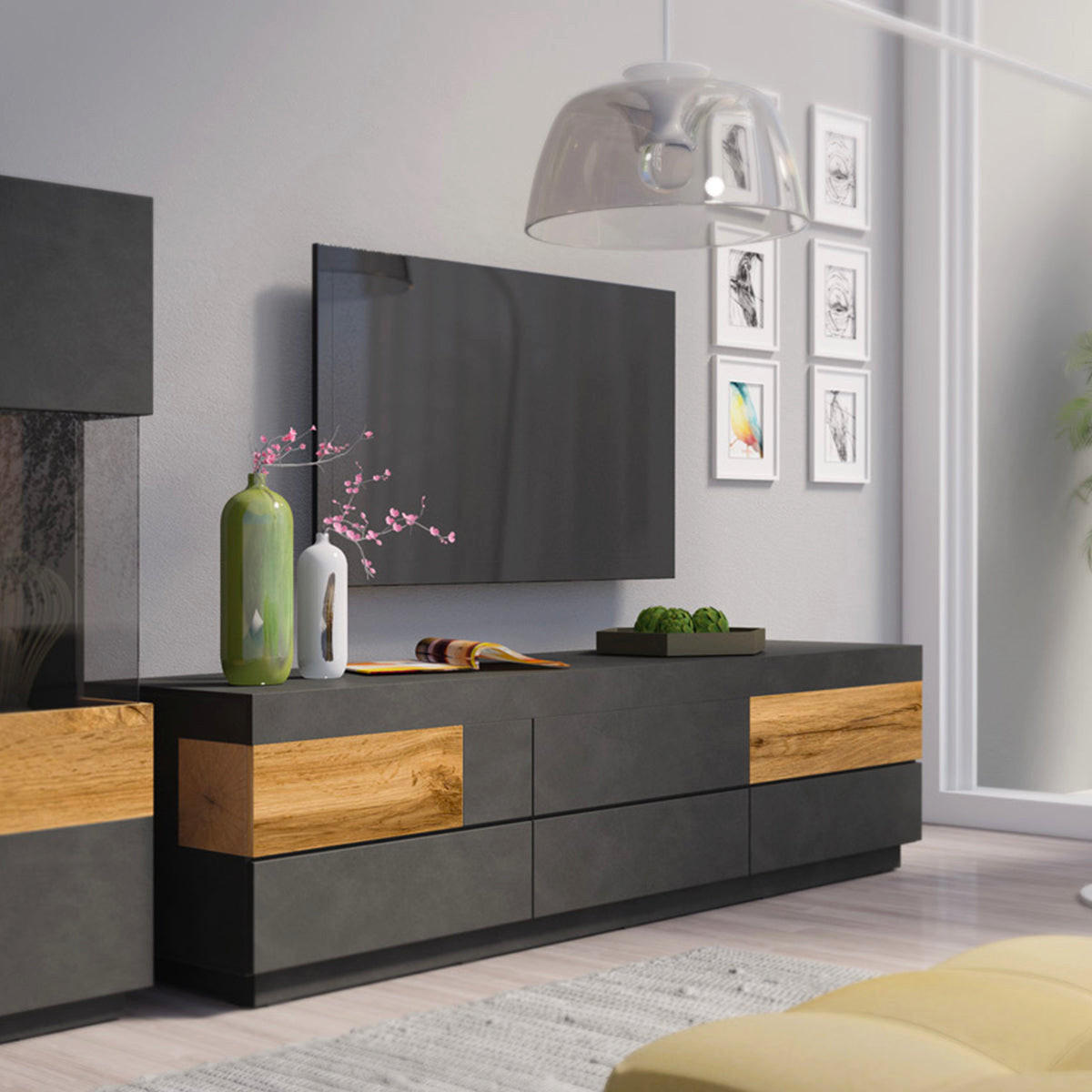 TV STOLÍK Andrea Antracitová sivá a drevo - sivá, kompozitné drevo (206/54/50cm) - Petits-meubles