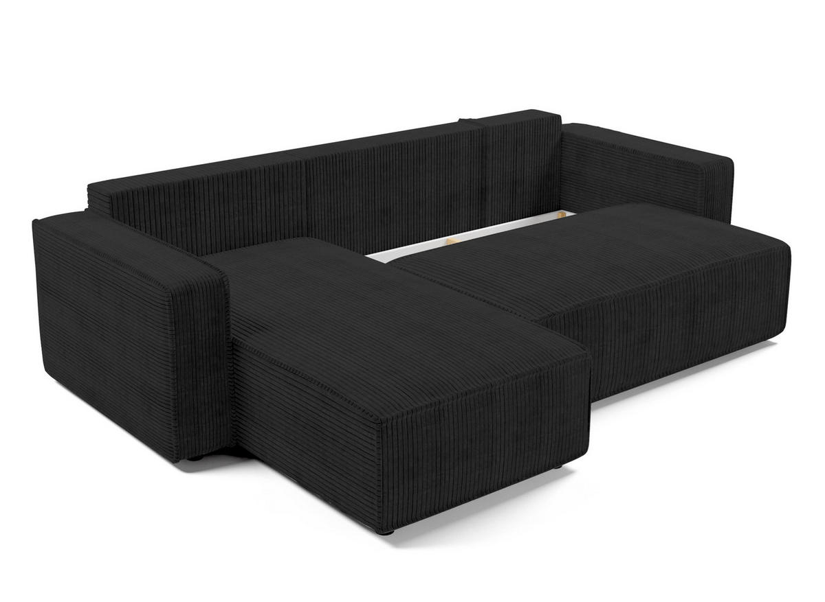 ECKSOFA L Form Aydin Dunkelgrau 258/169/85 cm Cord Universal mit Schlaffunktion - Dunkelgrau/Schwarz, Kunststoff/Textil (258/169cm) - AX Living