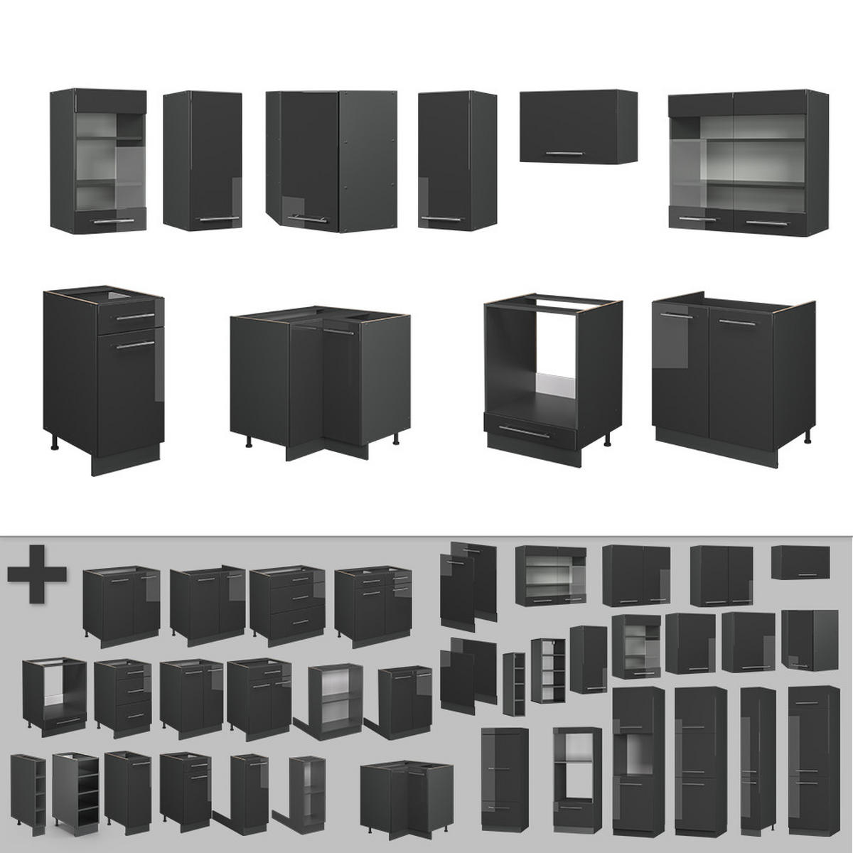 ROHOVÁ KUCHYŇ Fame-Line Antracitový vysoký lesk - antracitová/vysoce lesklá černá, kompozitní dřevo (190/81.6/60cm) - Vicco