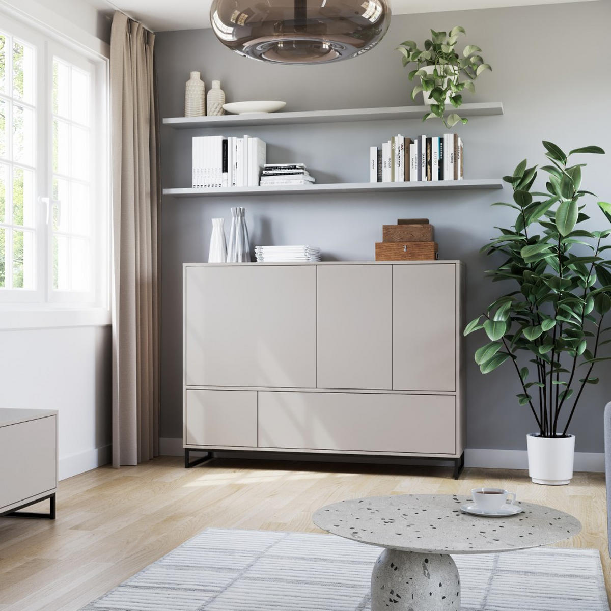 KOMMODE Giana mit 5 Türen, 160 cm, Beige Sand - Sandfarben/Beige, Holzwerkstoff (160/120/45cm) - Beautysofa