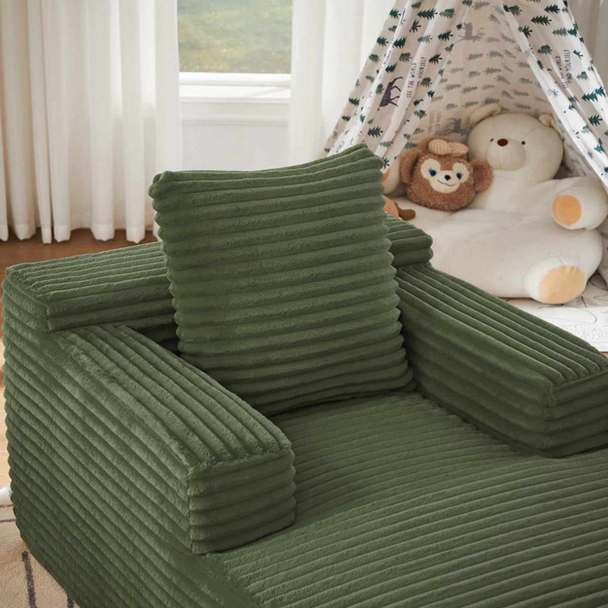SOFA Manšestrová lenoška zelená bez montáže - zelená barva, textil (81/50/117cm) - Urban Meuble
