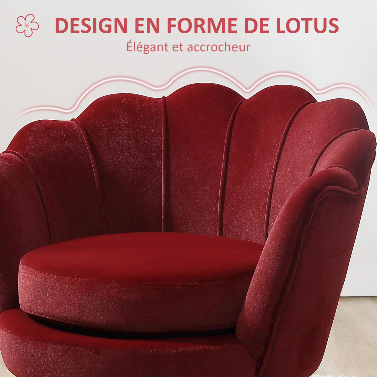 SESSEL DE-13421 Muschelform mit Samt & goldenen Metallfüßen Rot - Weinrot, Textil (67/74/76cm) - ComfortXL