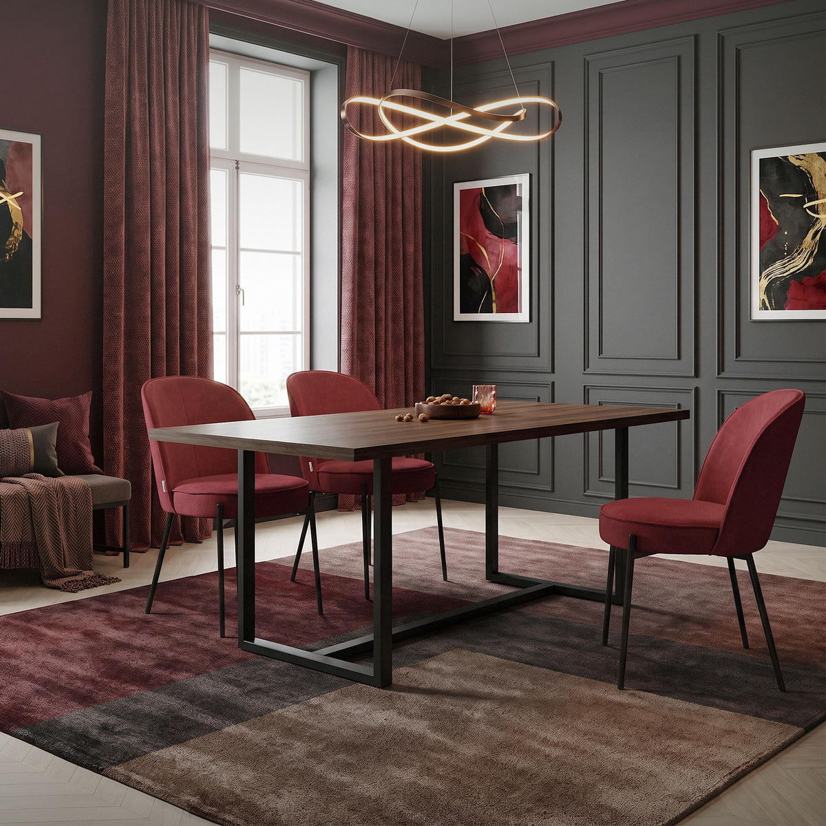 ESSZIMMERSTUHL 2er Set Rot mit Stoffbezug - Rot/Schwarz, Textil/Metall (50/83/63cm) - ML-DESIGN