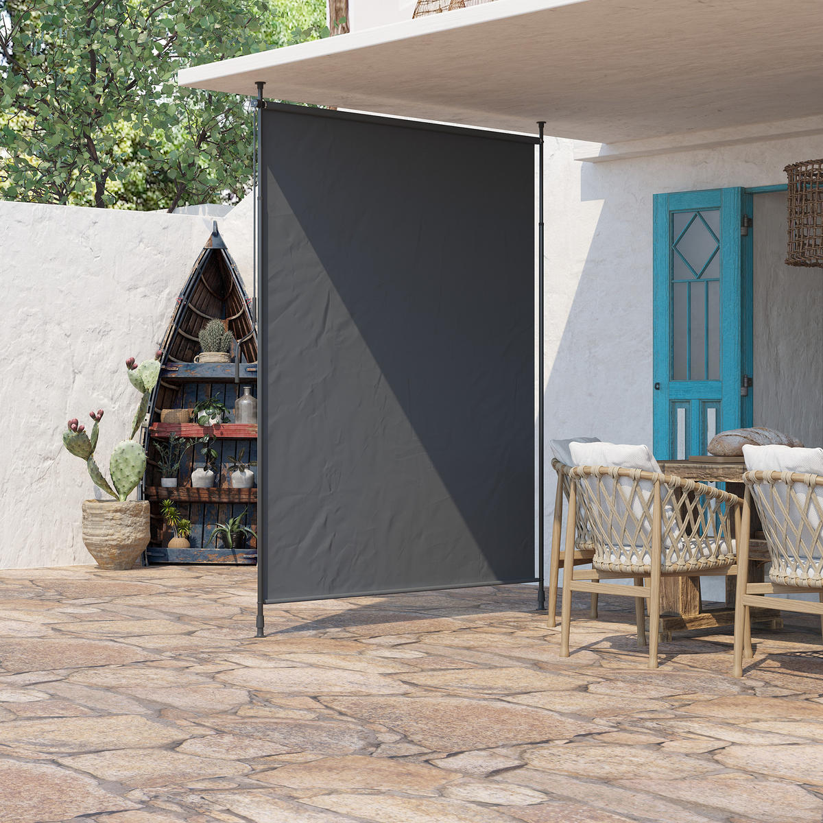 SENKRECHTMARKISE, Windschutz, Alu, Grau - Grau, Kunststoff/Metall (3.8/305/200cm) - Outsunny