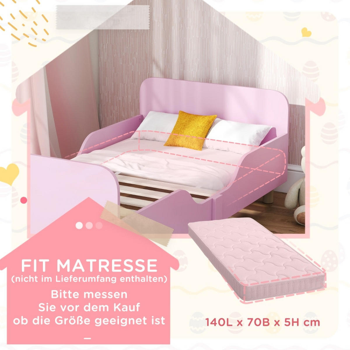 KINDERBETT 90x200 cm Gitter rosa - Rosa, Holz (90/200cm) - LEBENLANG