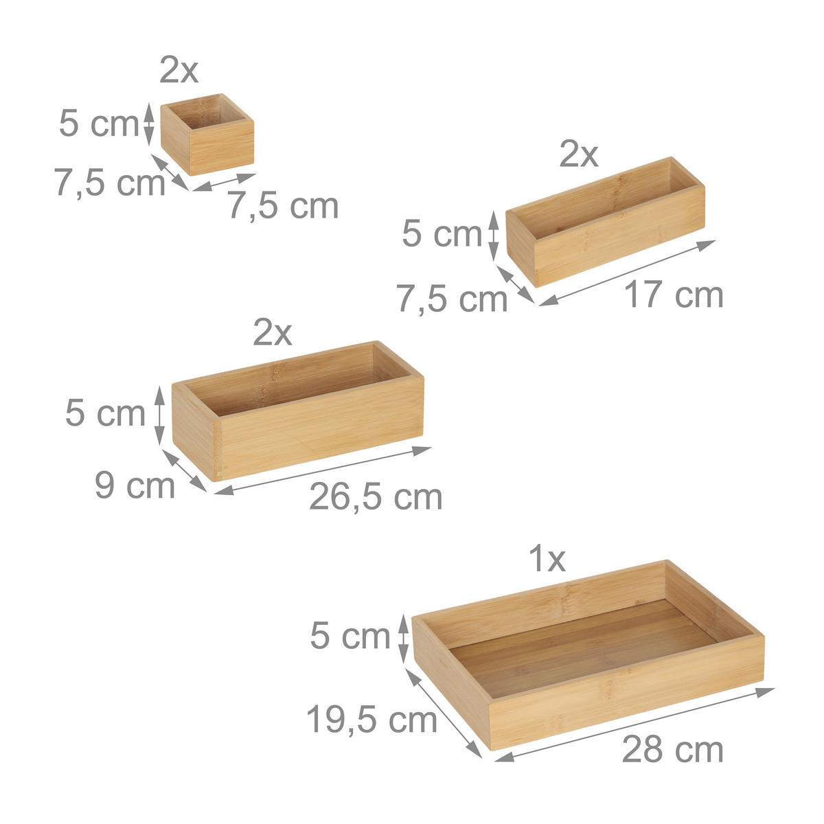 7DÍLNÝ organizér do zásuvek - světle hnědá, dřevo/kompozitní dřevo (28/5/19.5cm) - Relaxdays