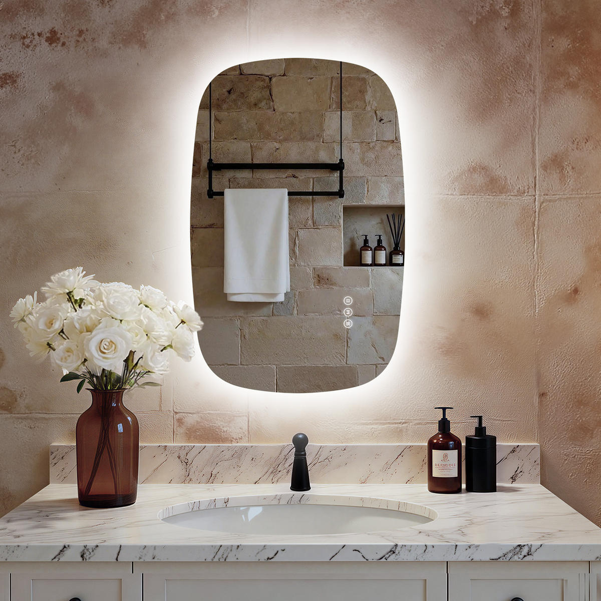 BADSPIEGEL MIT BELEUCHTUNG 70/45 cm Oval mit dimmbarer LED-Beleuchtung und Antibeschlag - Transparent, Glas (45/70/2.5cm) - S'AFIELINA