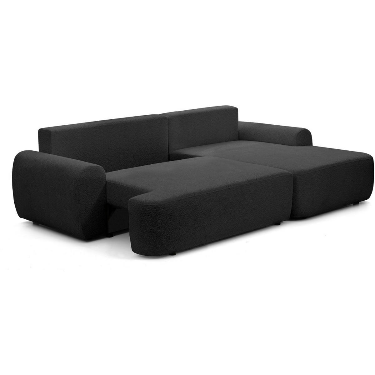 ECKSCHLAFSOFA Oliver im Bouclé-Gewebe, Schwarz, rechts - Schwarz, Textil (266/160cm) - Beautysofa