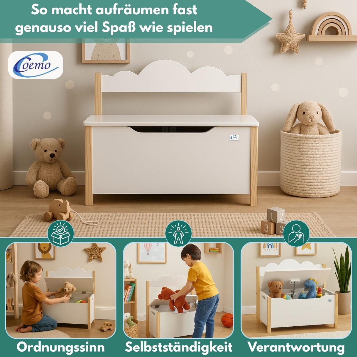 KINDERSITZBANK TRUDI Spielzeugtruhe in Weiß - Weiß, Holzwerkstoff (26/55/60cm) - Coemo