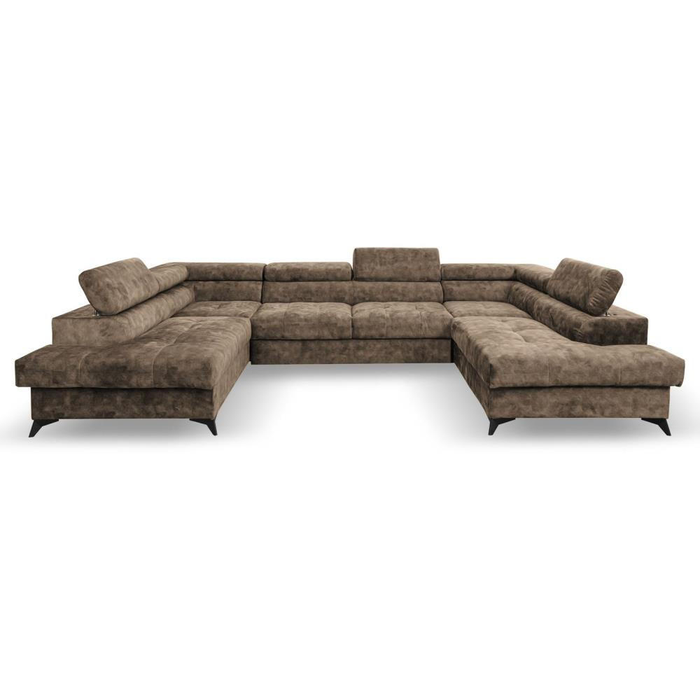 WOHNLANDSCHAFT Sorento U mit Schlaffunktion braun - Schwarz/Braun, Textil/Metall (345/87/205cm) - Beautysofa