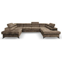 WOHNLANDSCHAFT Sorento U mit Schlaffunktion braun - Schwarz/Braun, Textil/Metall (345/87/205cm) - Beautysofa