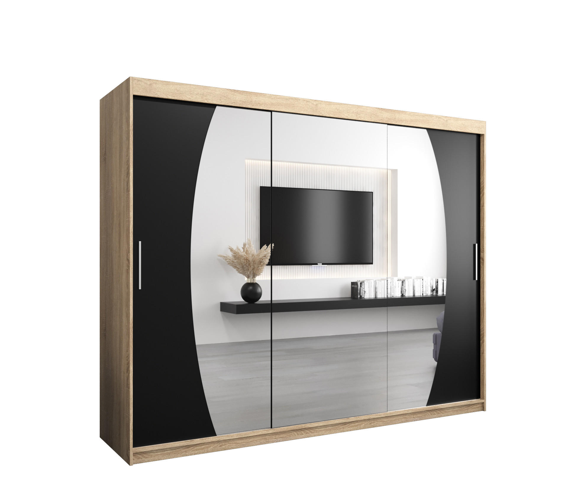 SCHWEBETÜRENSCHRANK 200/250/62 3-türig - Silberfarben/Schwarz, Holz/Kunststoff (250/200/62cm) - Abiks Möbel