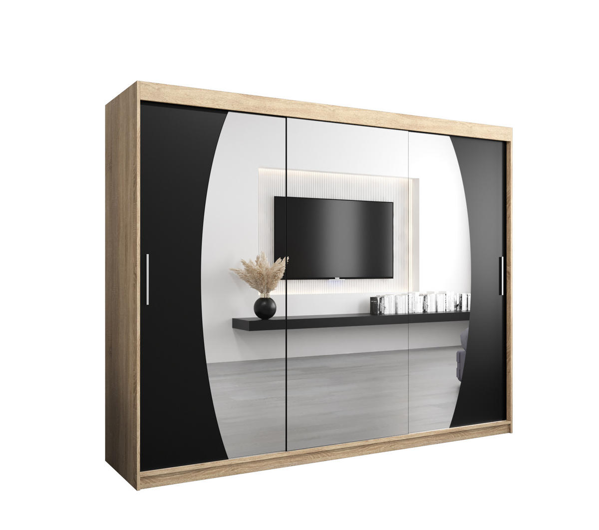 SCHWEBETÜRENSCHRANK 200/250/62 3-türig - Silberfarben/Schwarz, Holz/Kunststoff (250/200/62cm) - Abiks Möbel