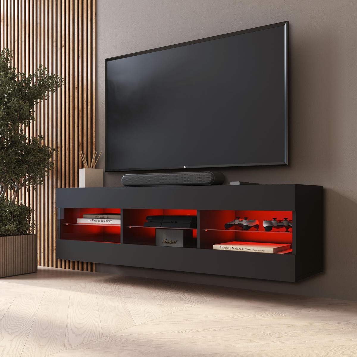 LOWBOARD TIVOLI RTV 140, Schwarz, LED Mehrfarbige - Schwarz, Glas/Holzwerkstoff (140/40.5/35.5cm) - Komodee