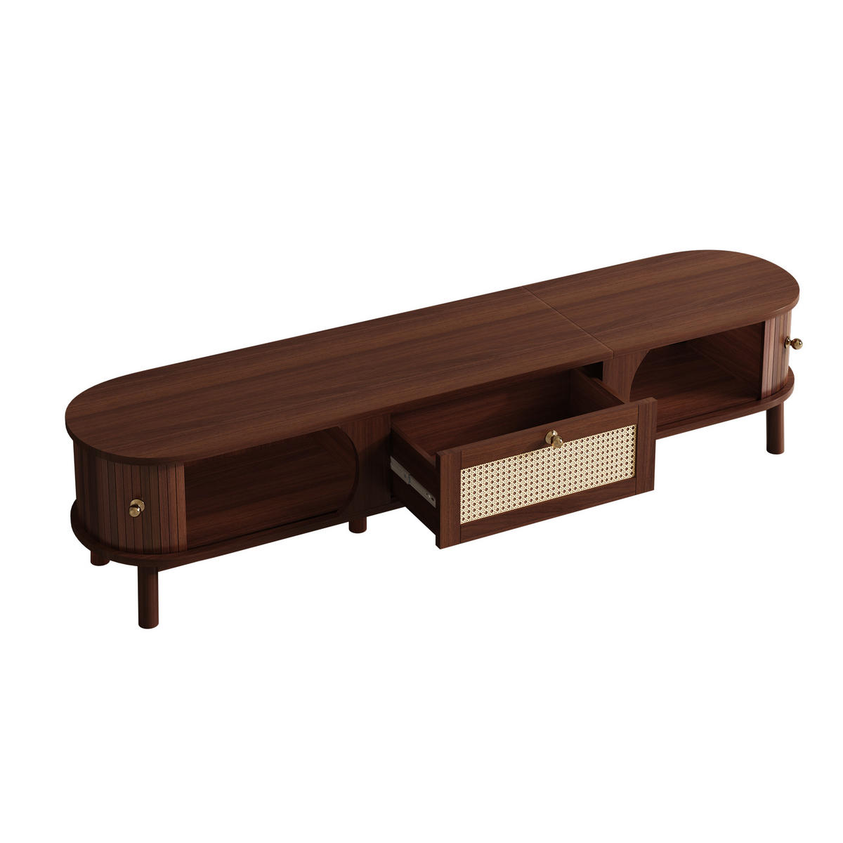 TV-SCHRANK Walnussoptik Rattan mit Schublade & Türen - Naturfarben, Holzwerkstoff (170/38/39.5cm) - Urban Meuble