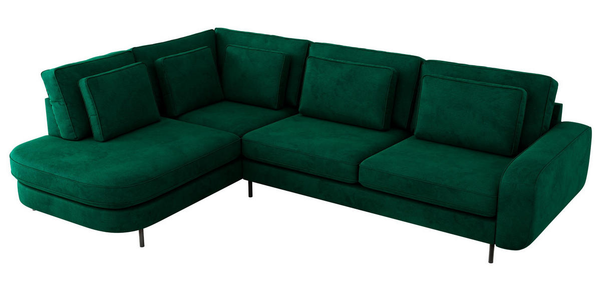 ROHOVÁ SEDAČKA CALENO L - Zelený Samet - Pravá Strana - černá/tmavě zelená, kov/textil (317/225cm) - MKS