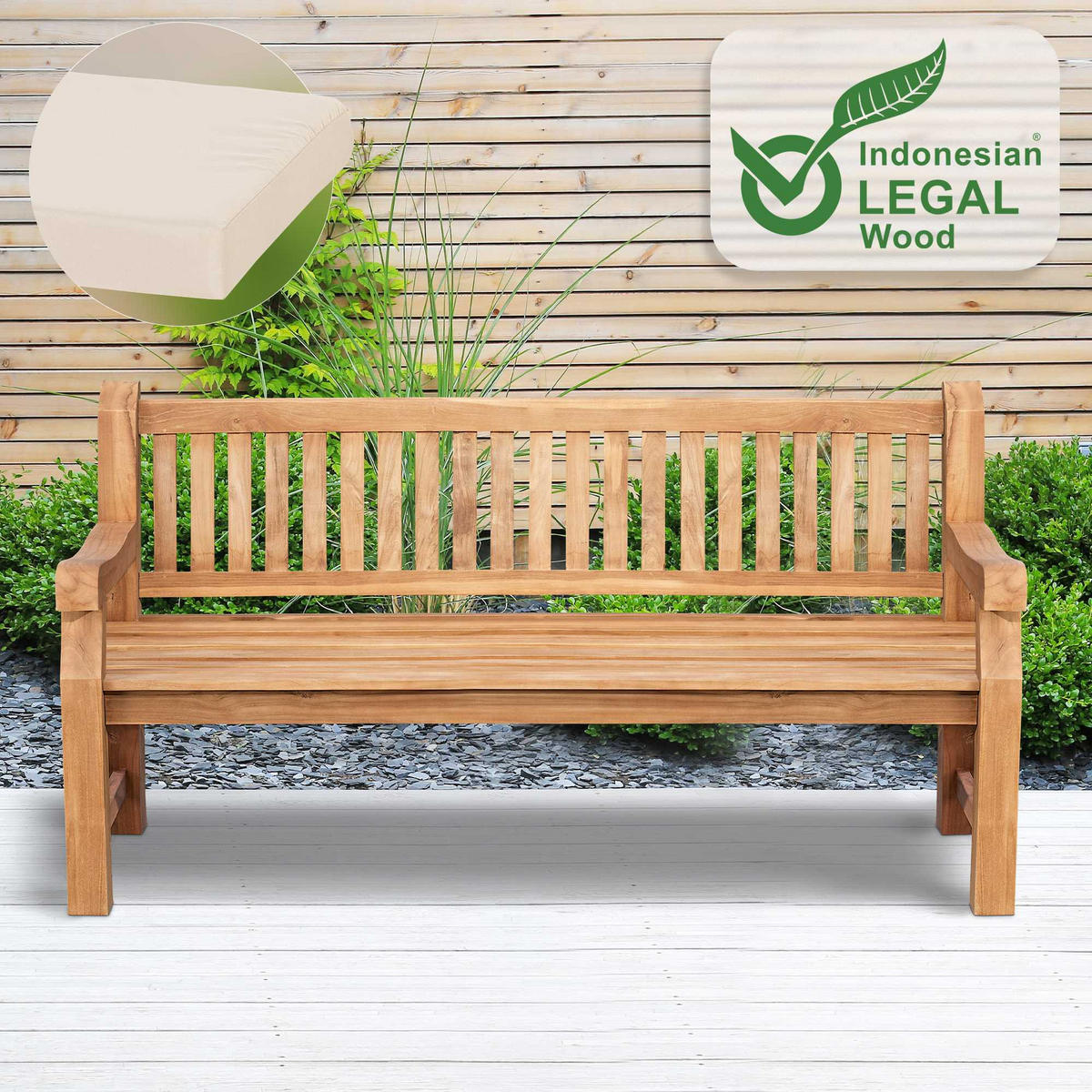 GARTENBANK Teakbank Dabel Holz Creme Holzbank 180cm - Creme, Holz (180/93/61cm) - DELUKE