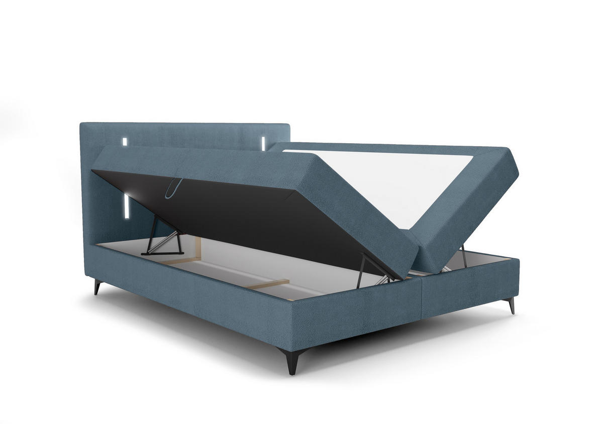 BOXBETT ONO mit Matratze H3, Bonell und Topper 140x200 CURIO 74 - Blau, Textil (140/200cm) - Bedante