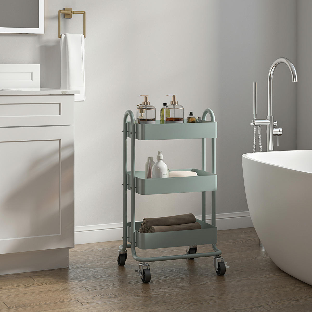 SERVIERWAGEN Pyhäntä - Mintgrün, Metall (46/78.5/35cm) - [en.casa]