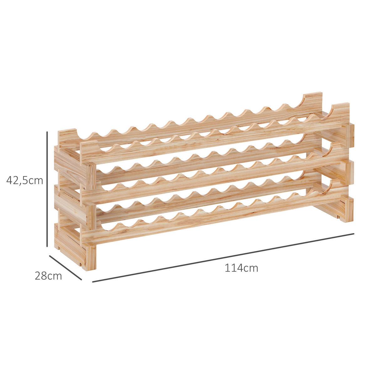 WEINREGAL, 36 Flaschen, 3 verstellbare Ebenen, Naturholz, 114x28x42,5cm - Multicolor, Metall (114/42.5/28cm) - FORIOUS