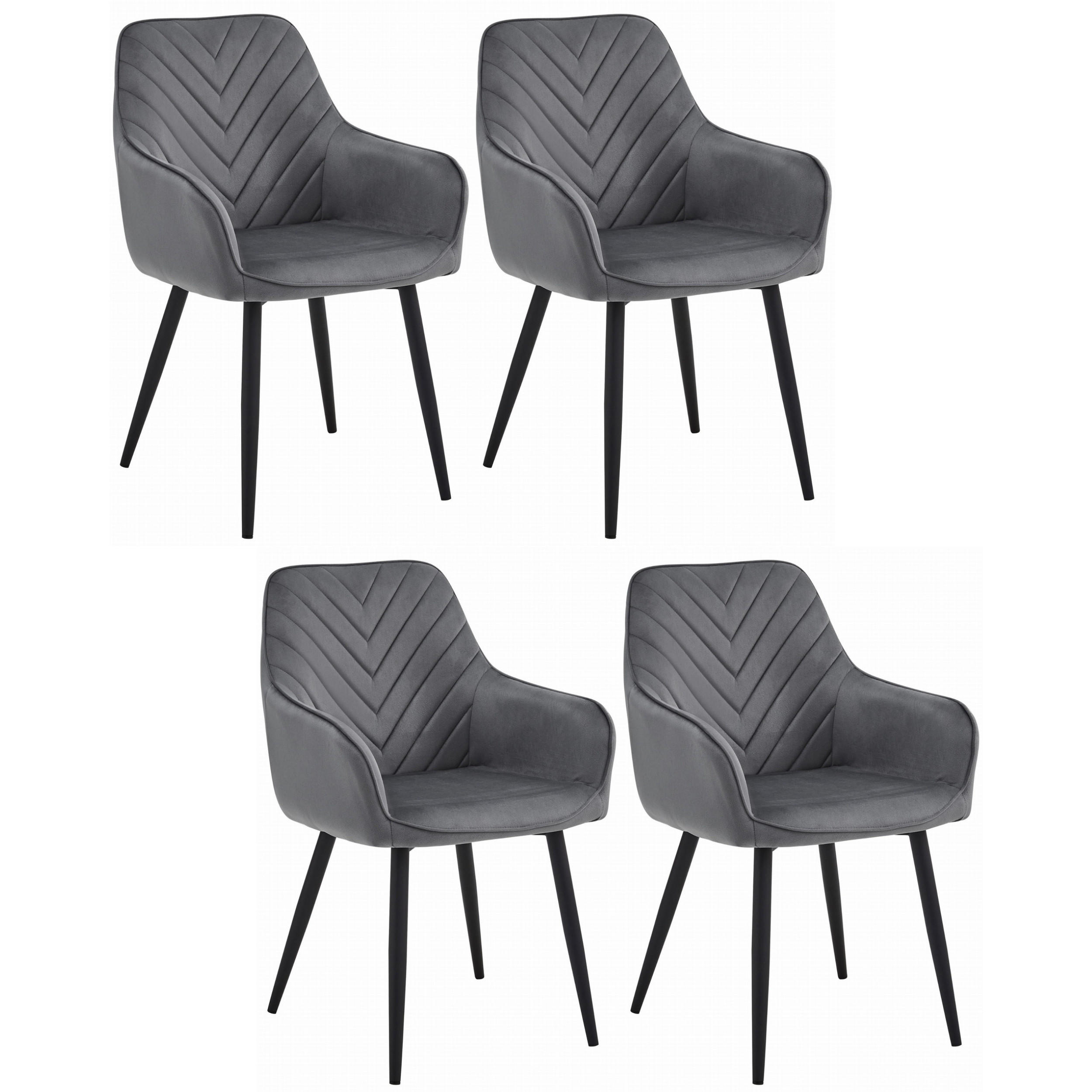 STUHL NEMI 4-er Set, Grau, Schwarz, mit Samtstoff gepolstert - Anthrazit, Textil/Metall (54/84/61cm) - Komodee