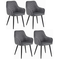 STUHL NEMI 4-er Set, Grau, Schwarz, mit Samtstoff gepolstert - Anthrazit, Textil/Metall (54/84/61cm) - Komodee