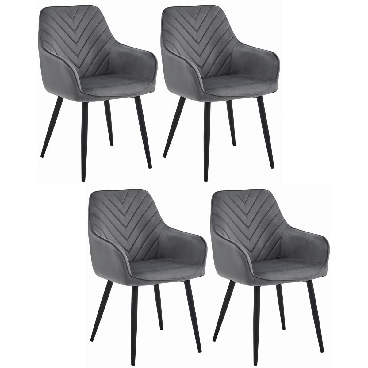 STUHL NEMI 4-er Set, Grau, Schwarz, mit Samtstoff gepolstert - Anthrazit, Textil/Metall (54/84/61cm) - Komodee